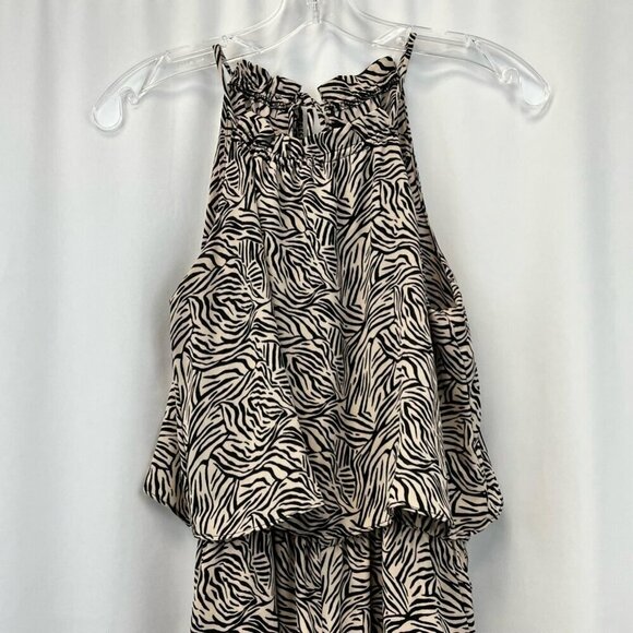 Gibson Womens Jumpsuit Beige/Black Zebra Print Halter Blouson Tie Crepe PXS - Picture 8 of 11